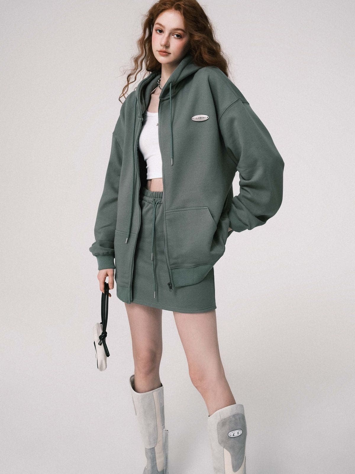 Oversized Hooded Sweat Parka & Skirt Set