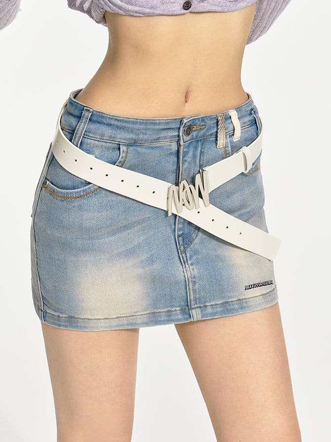 Mcro-Mini Denim Casual Faded Skirt