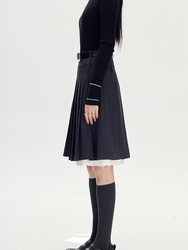 Pleated Layered Midi Skirt