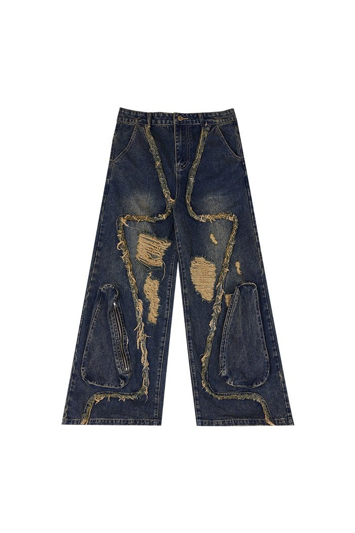 Retro Ripped Deconstructed Jeans