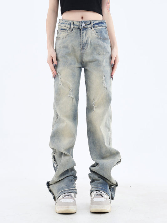 Washed Jeans With Side Zippers