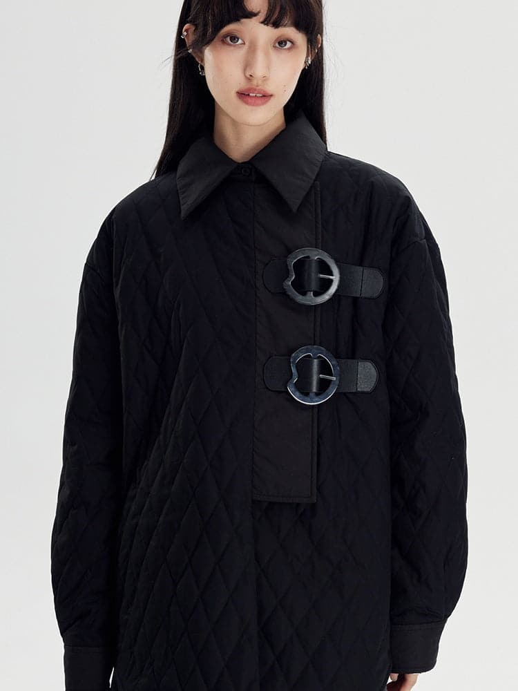 Rhombus Padded Leather Loop Jacket