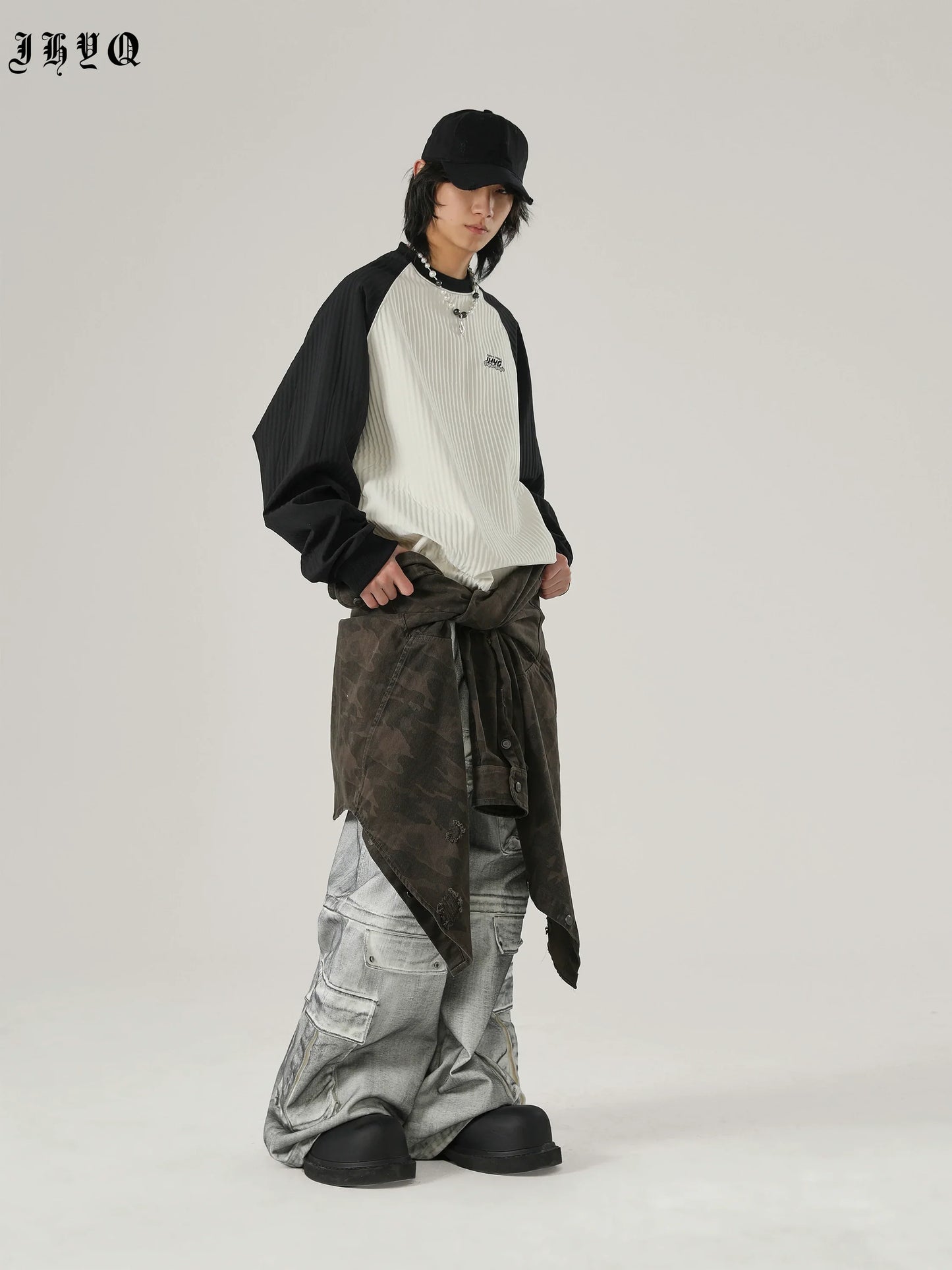 Stitching Texture Letter Print Long Sleeve T-Shirt