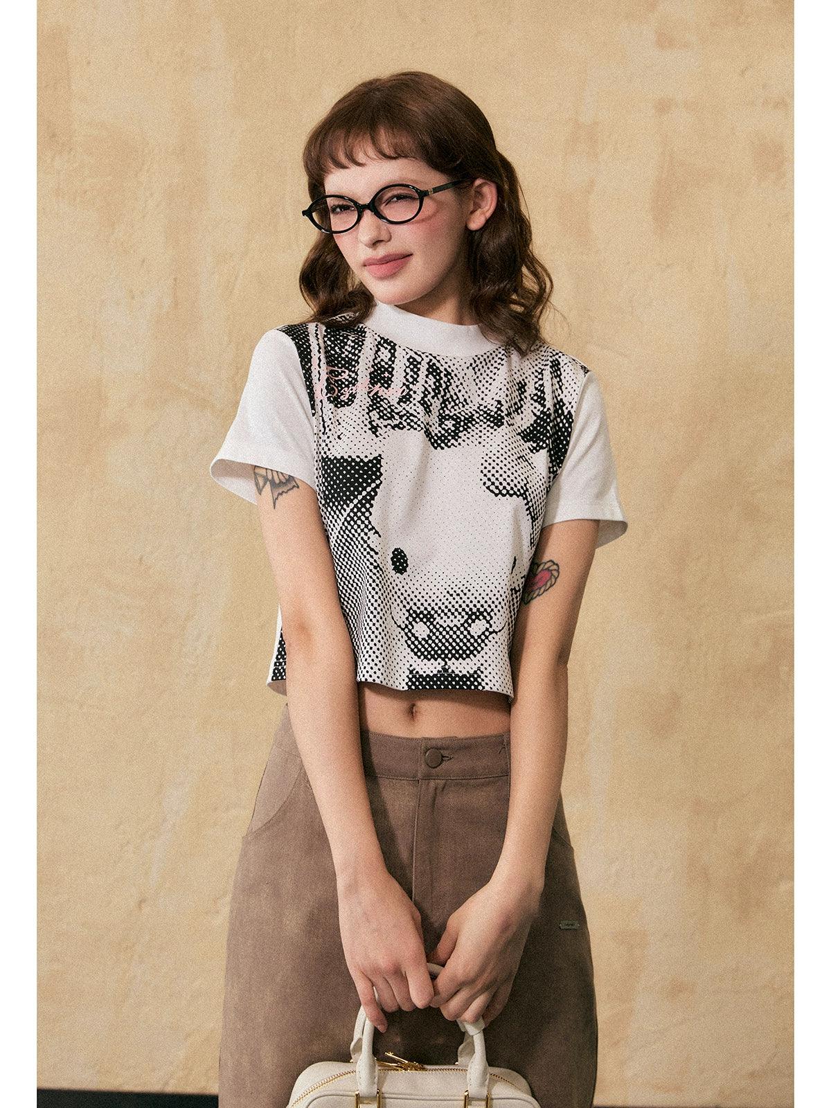 Ezek Artistic Halftone Print White Oversized T-Shirt And Gray Pleated Mini Skirt Set - Unisex Urban Streetwear