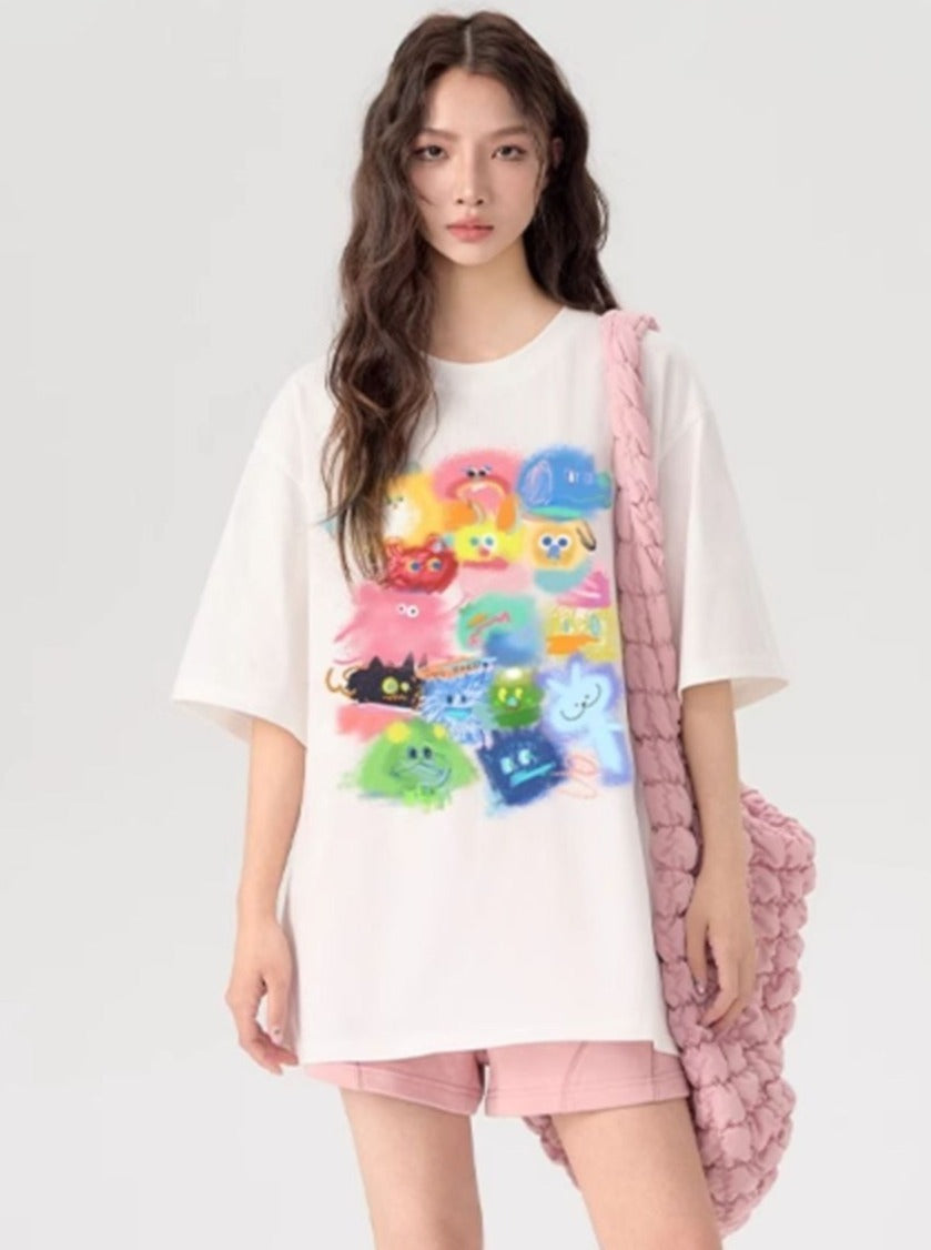 T-Shirt With Gradient Cartoon Print