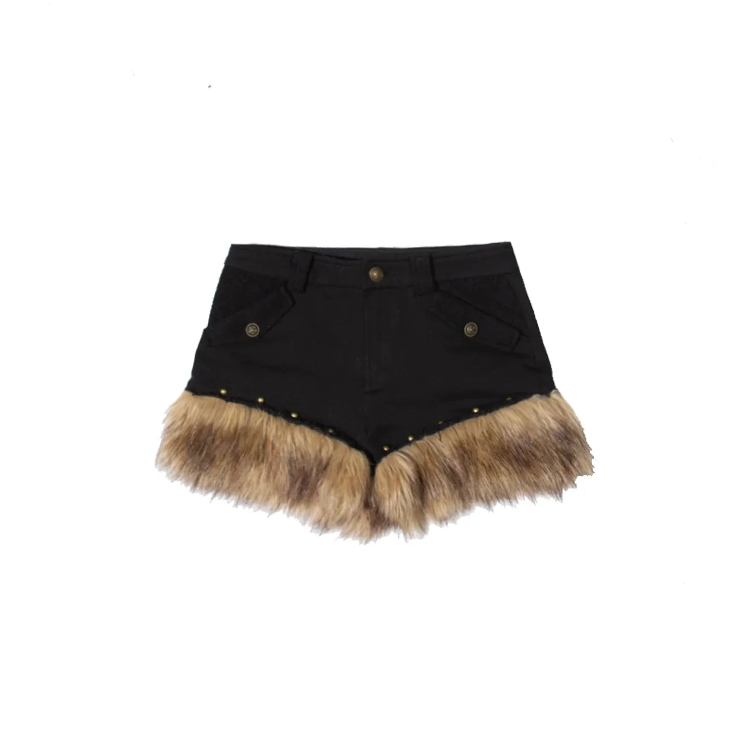 ARIADNAw Fur-Trimmed Boho Mini Skirt with Knee-High Boots - Black/Tan (Women's)