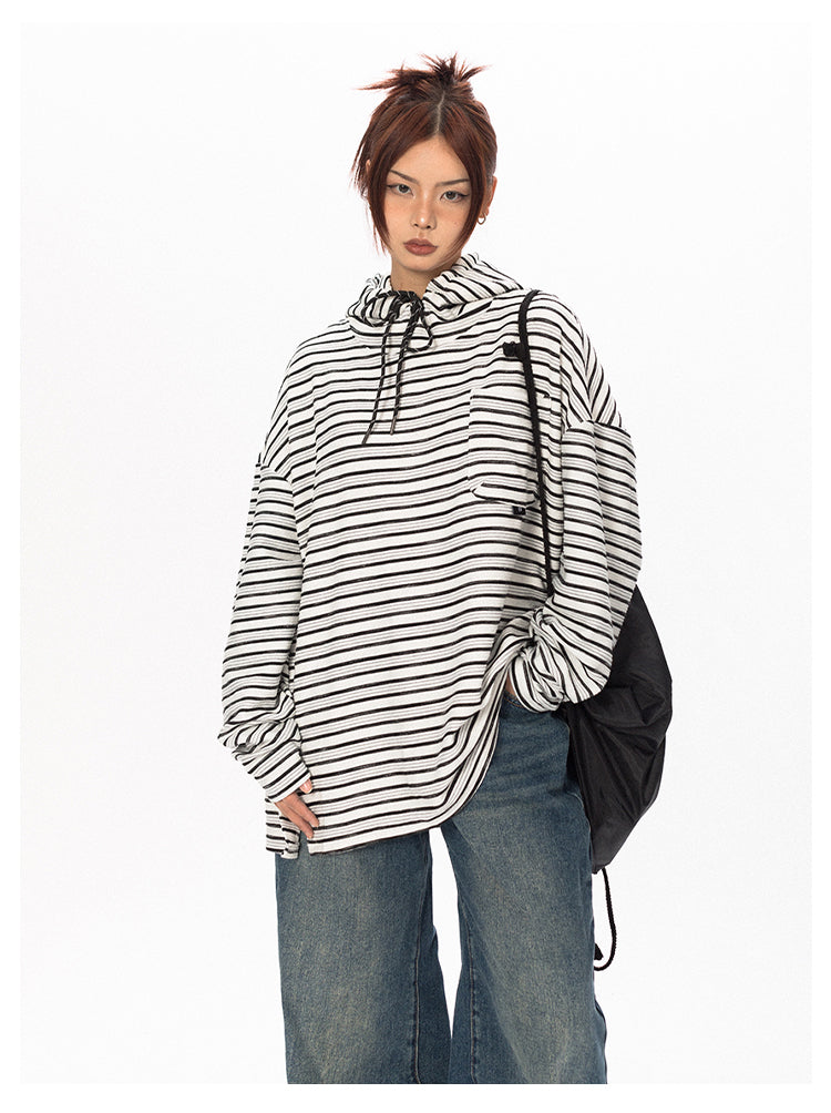 Striped Contrast Color Hooded T-Shirt