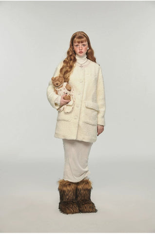 1Jinn Classic Regular Pajamas Set With Straight Cut Home Suit, Plush Jacket And Teddy Bear Ear Hat