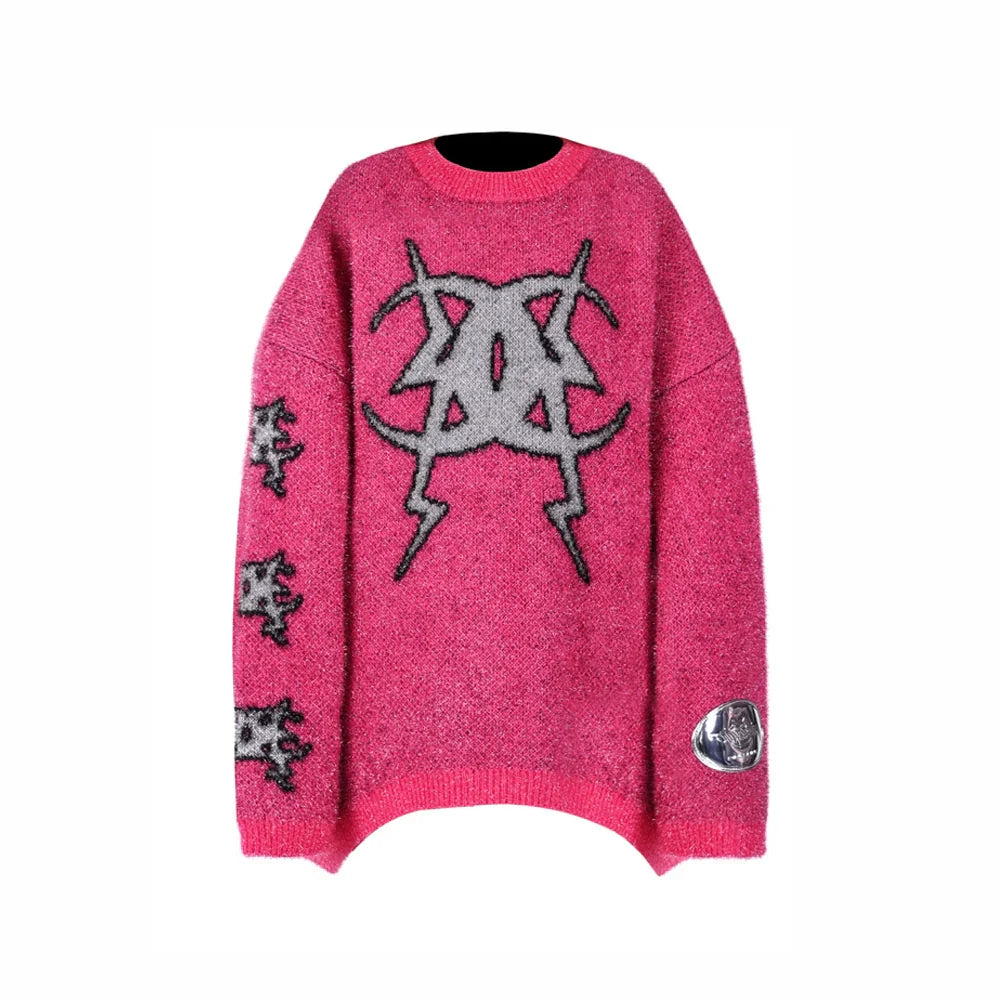 PINKSPINK Gothic Symbol Oversized Sweater - Grey and Pink