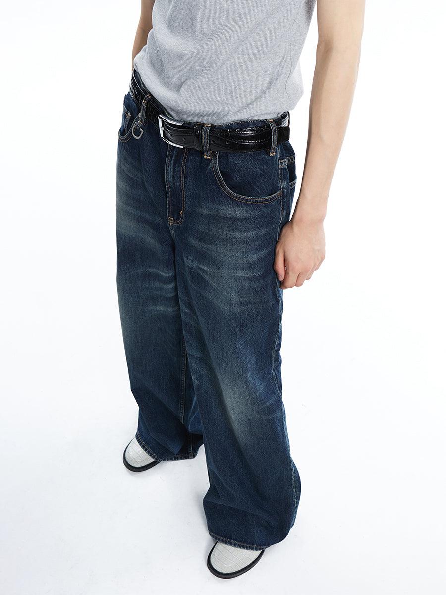 Wide Cut Whiskered Jeans