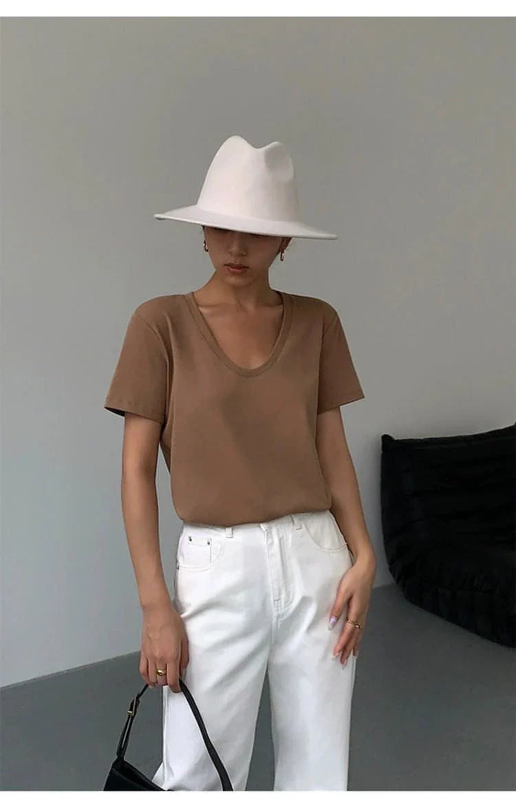 Summer Casual V-Neck White T-Shirt