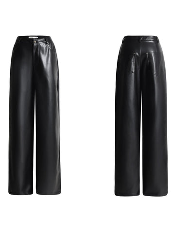 Elevated Wide Leg Leather Trousers