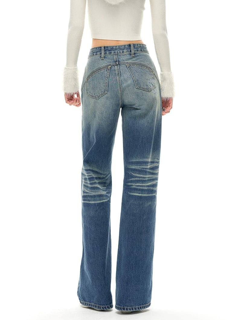 Classic Fit Straight Whiskers Jeans