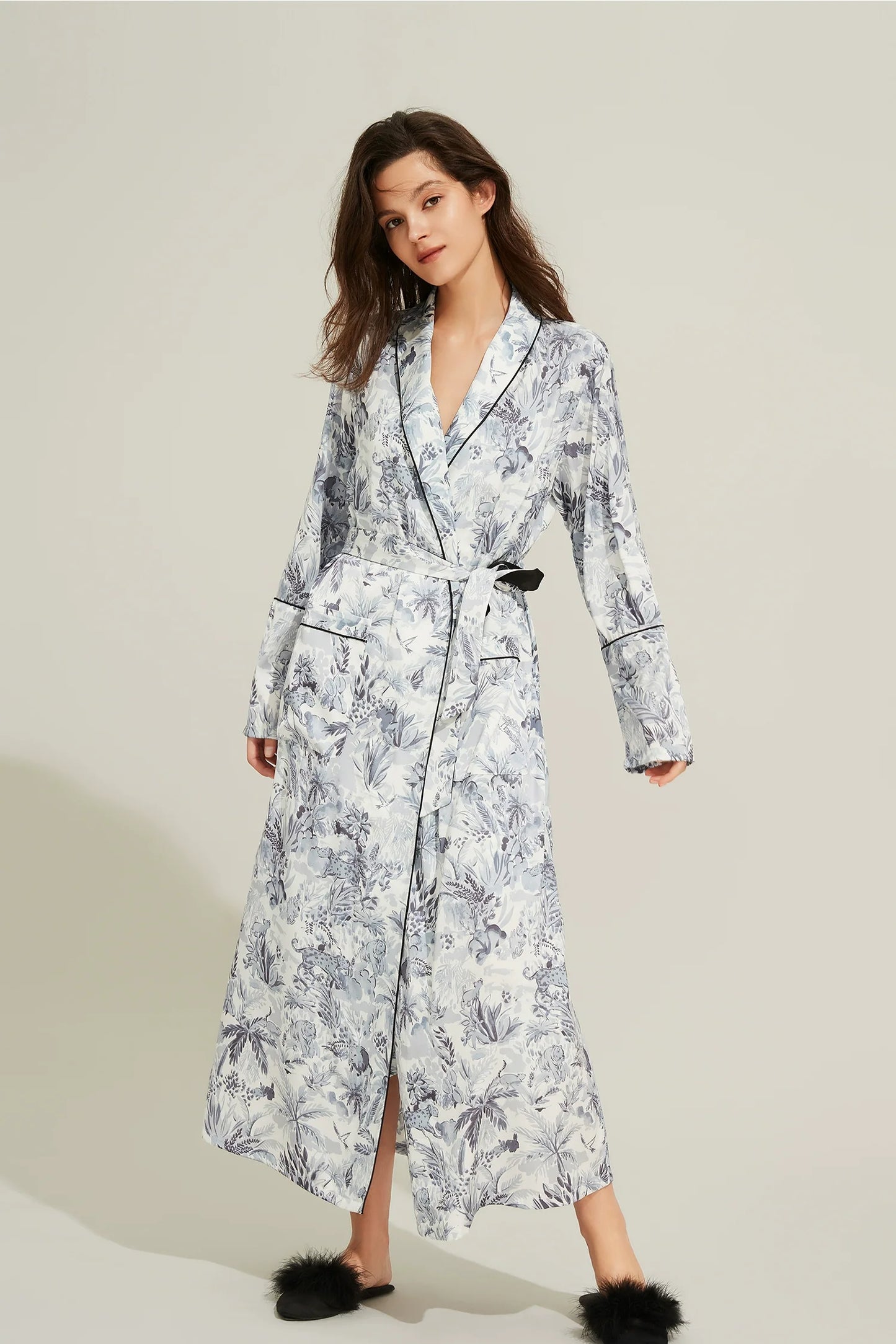 Silk Thin Long Robe With Tie Waist Sleepwear