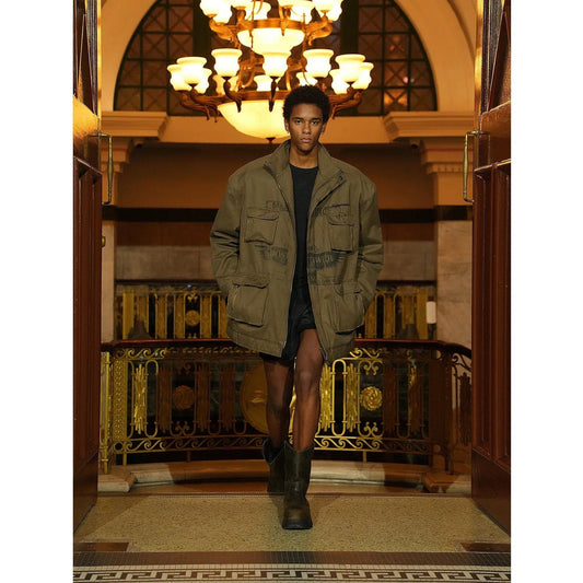 Multi-Pocket Denim Jacket With Distressing