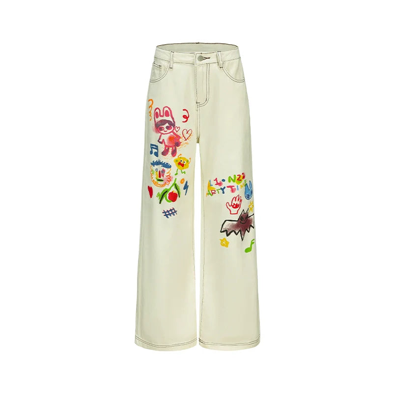 11SH97 Playful Graffiti Wide-Leg Jeans