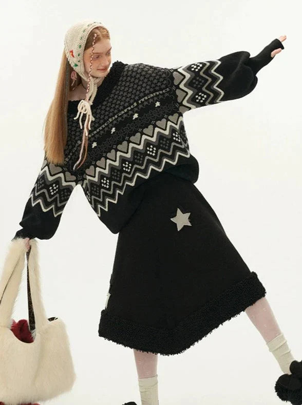 Star Vintage Pattern Sweater Set