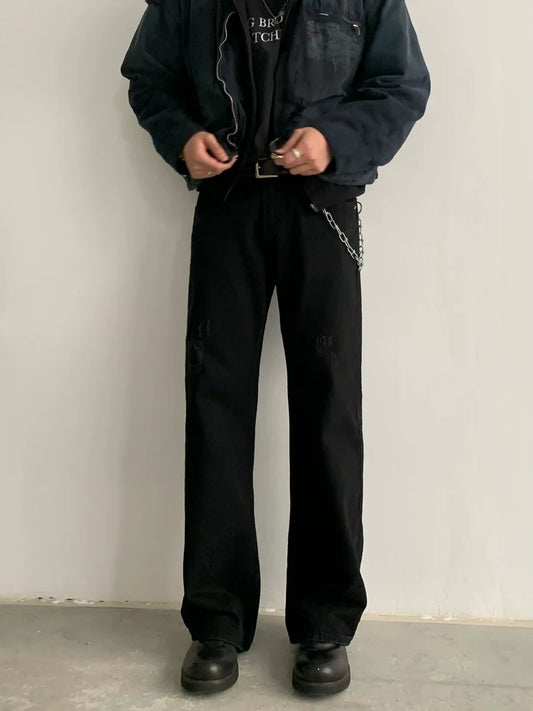 Distressed Straight Leg Washed Jeans