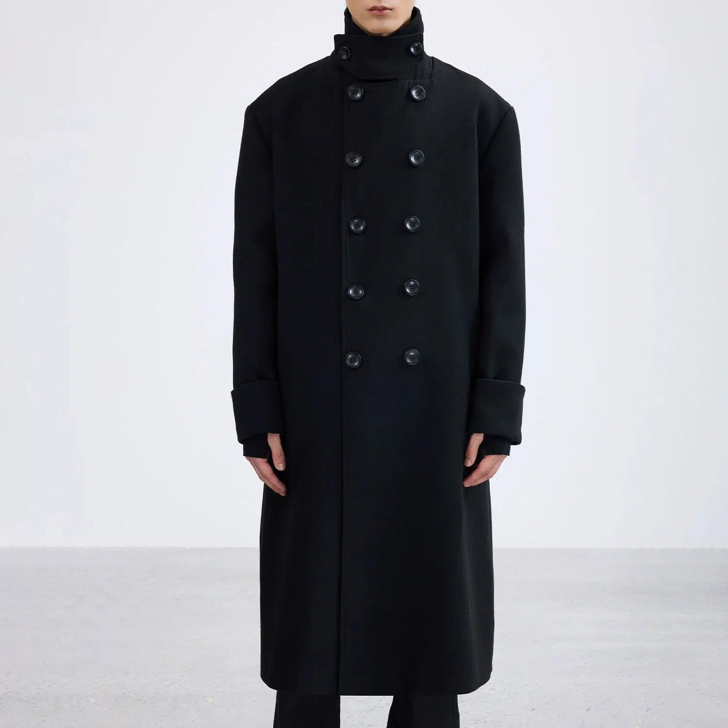 Sleek Buttoned Wool Overcoat