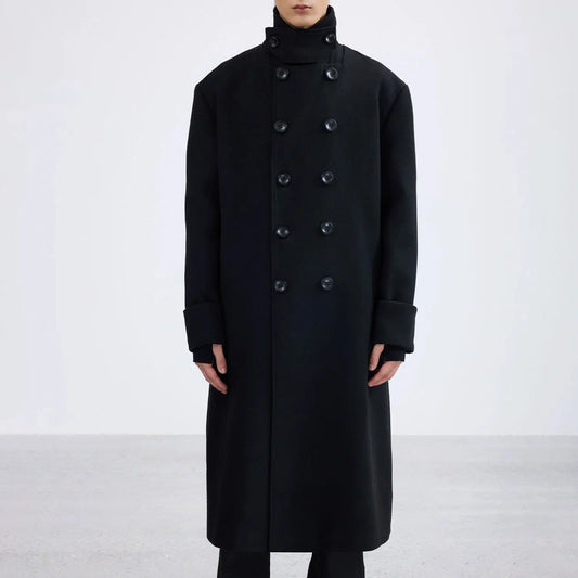 Sleek Buttoned Wool Overcoat