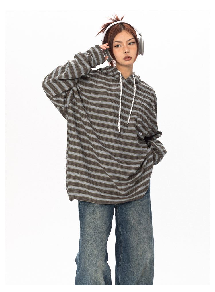 Striped Contrast Color Hooded T-Shirt