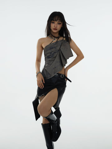 Asymmetric Camisole With Pleated Shoulder Strap