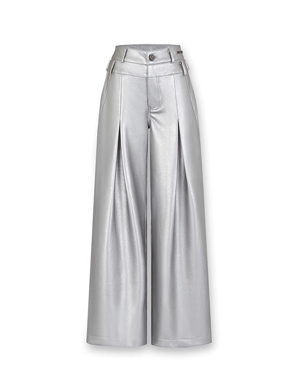 Pu Leather Loose Wide-Leg Casual Pants