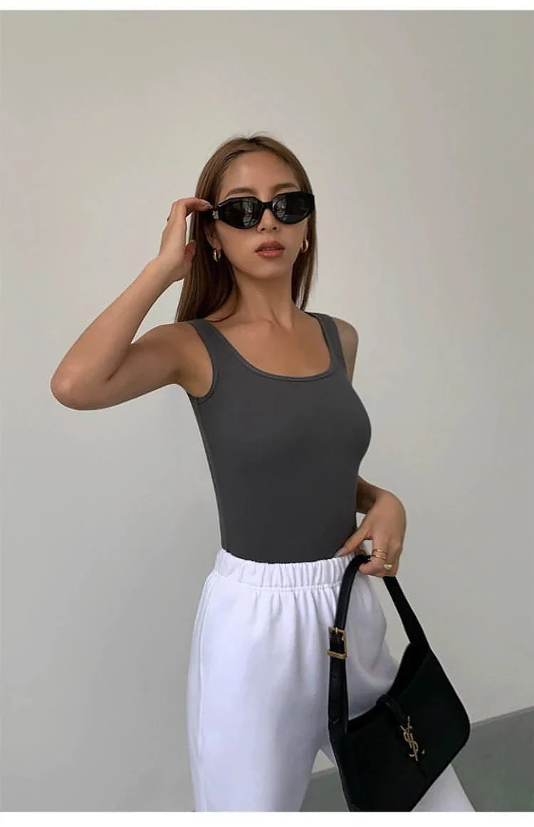 Summer Collection - Black Knitted Square Neck Camisole Top