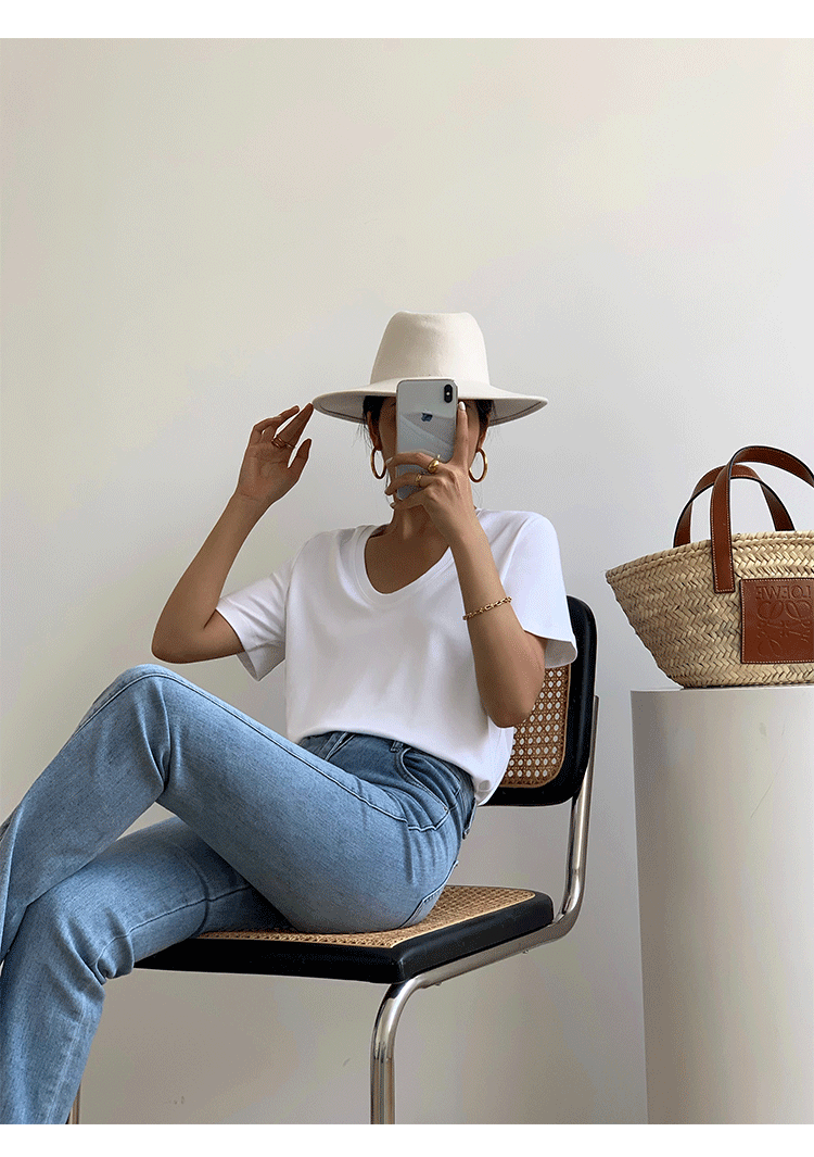 Summer Casual V-Neck White T-Shirt