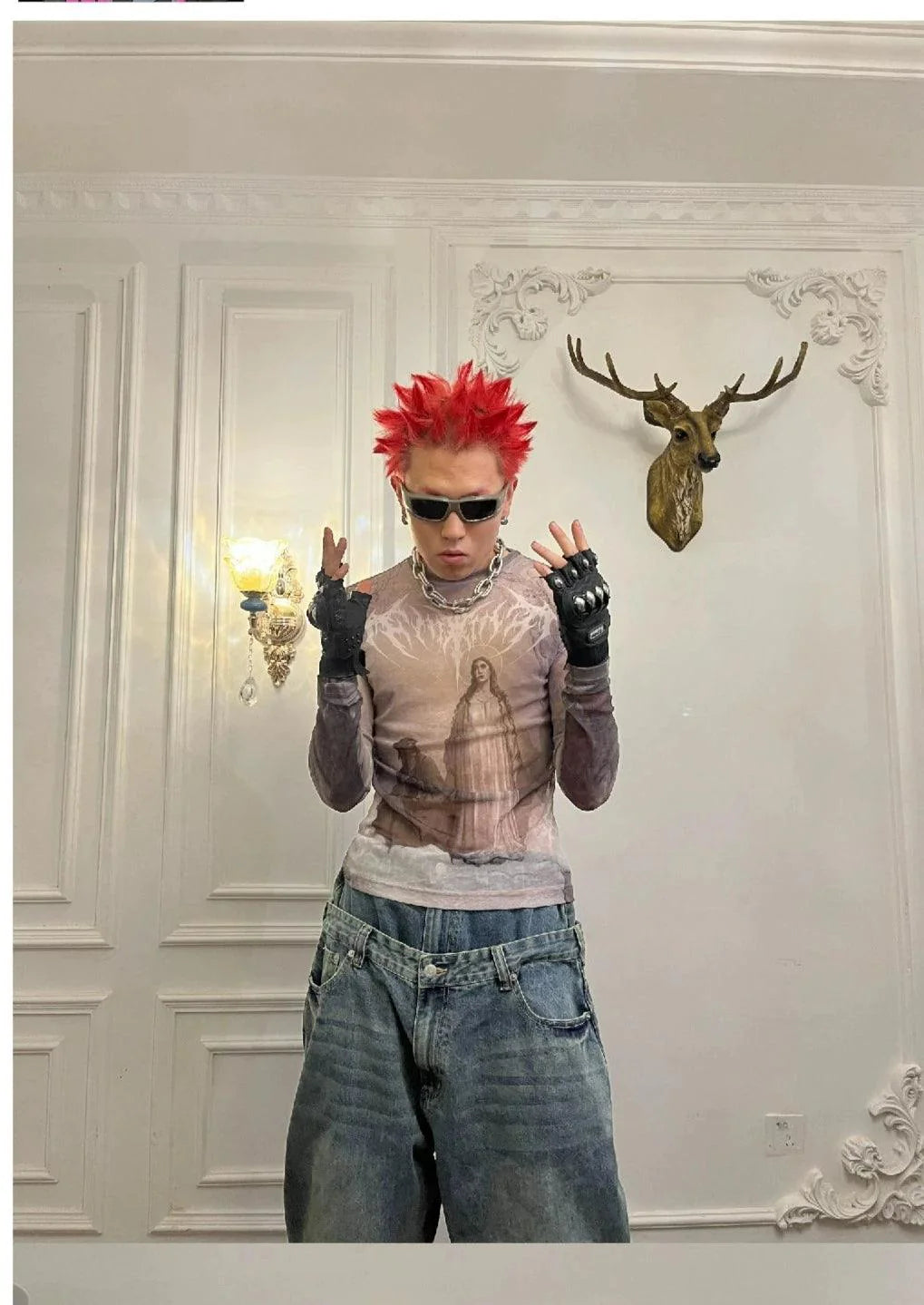 Religious Imagery Graphic Long-Sleeve Shirt