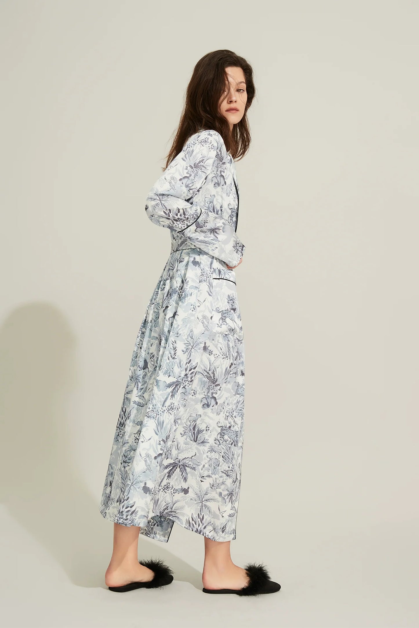 Silk Thin Long Robe With Tie Waist Sleepwear