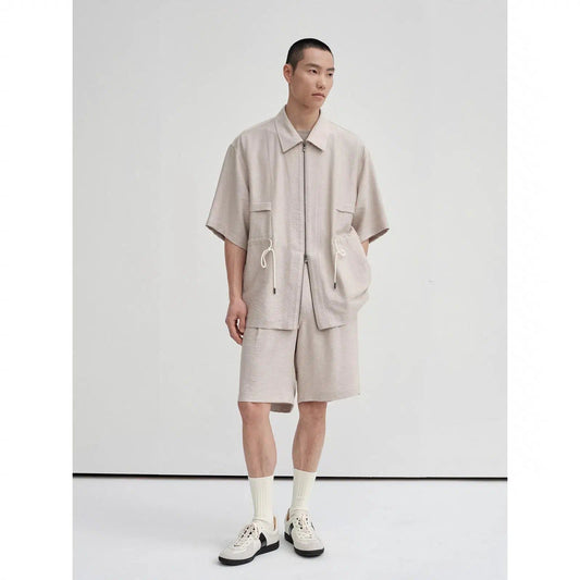 Drawstring Shirt With Double Zipper