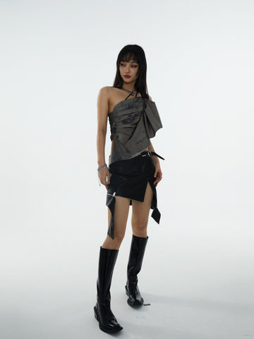 Asymmetric Camisole With Pleated Shoulder Strap