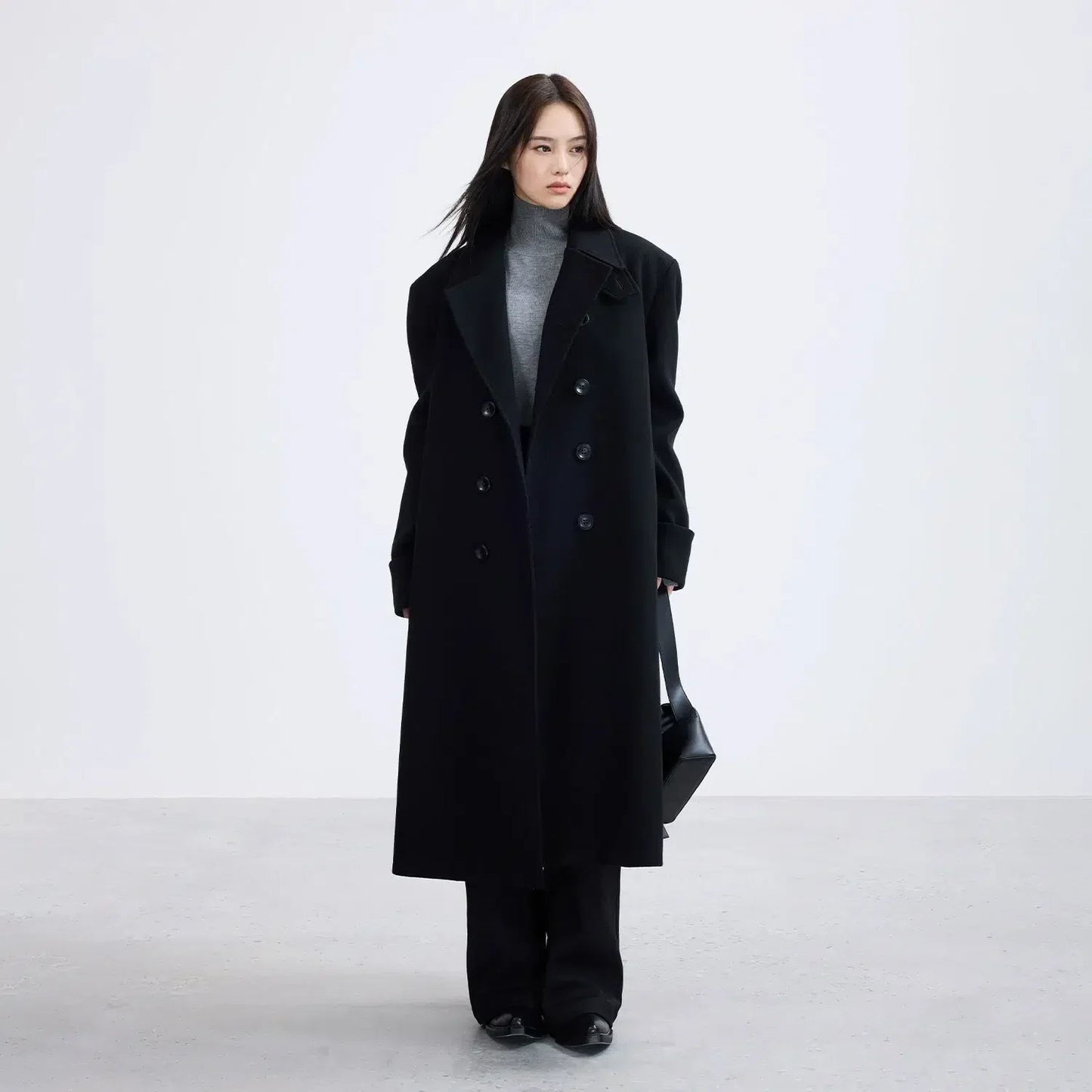 Sleek Buttoned Wool Overcoat