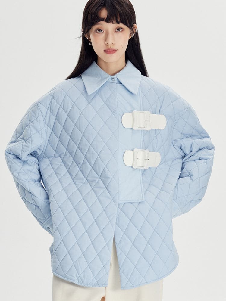 Rhombus Padded Leather Loop Jacket