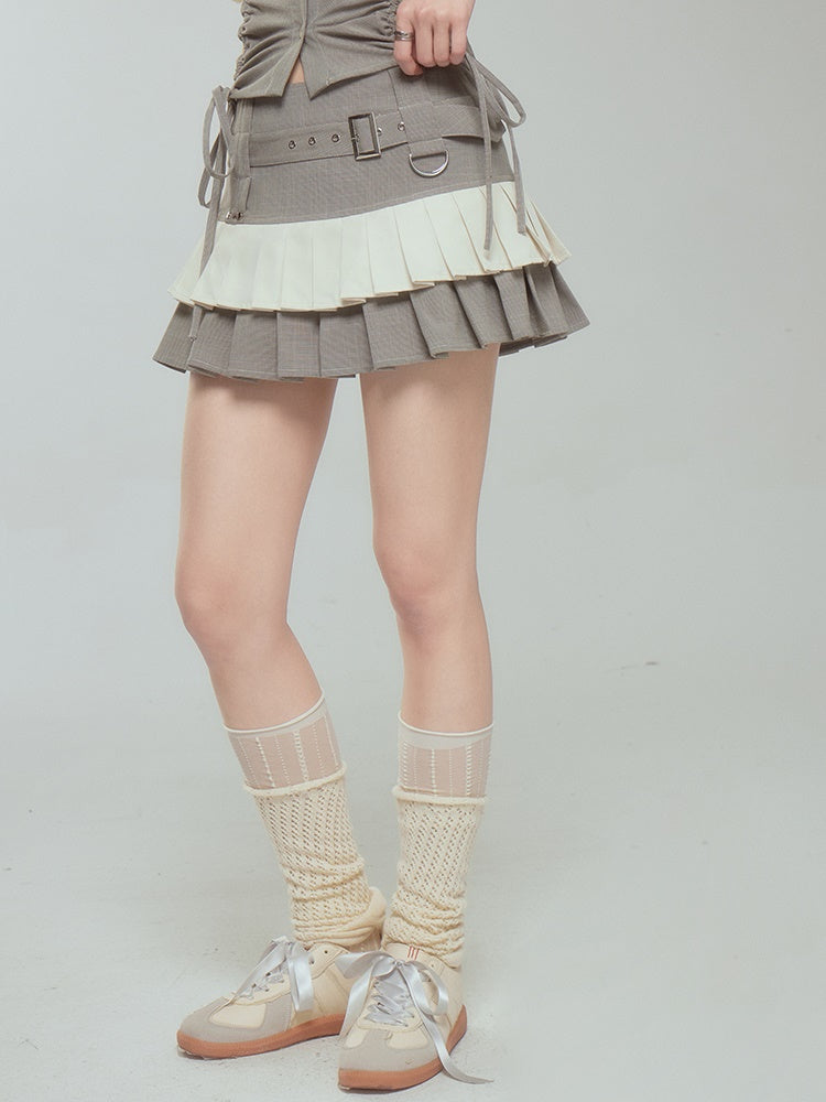 Pleated Cake Skirt With Halter Neck Suspender Top