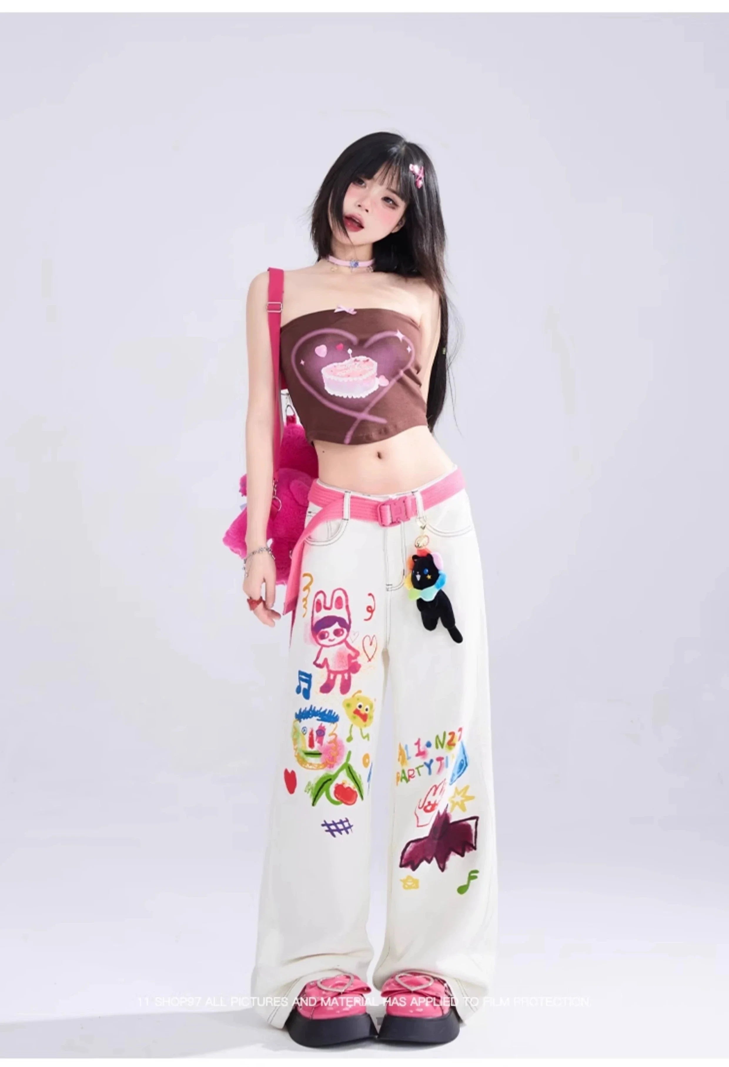 11SH97 Playful Graffiti Wide-Leg Jeans