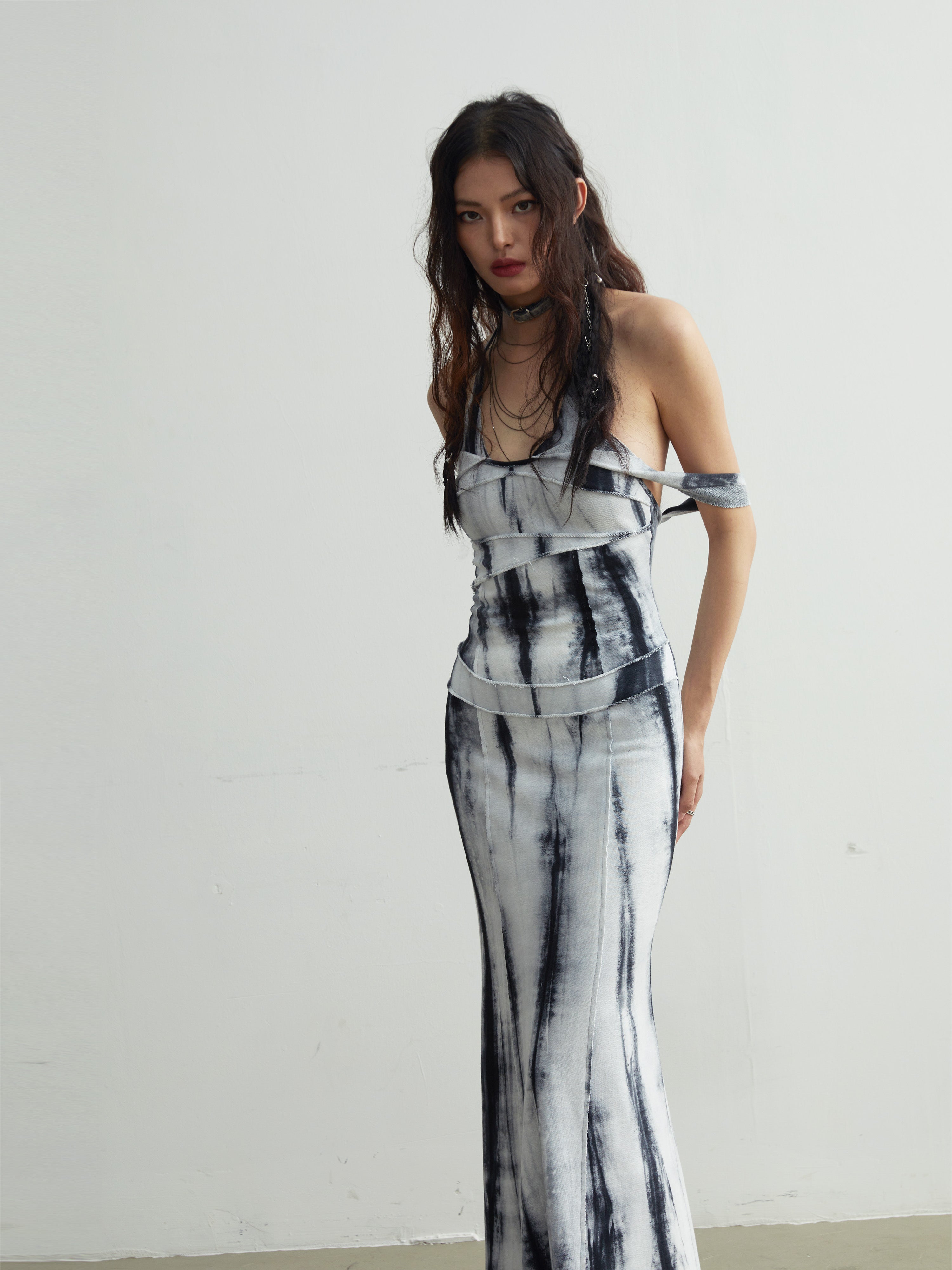 Elegant Tie-Dye Maxi Dress With Slim Straps