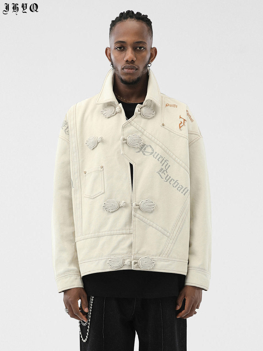 Short Jacket With Coil Buckle Lapel And Embroidery