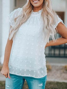 Lace Round Neck Patchwork Women's Short-Sleeved Pullover Top