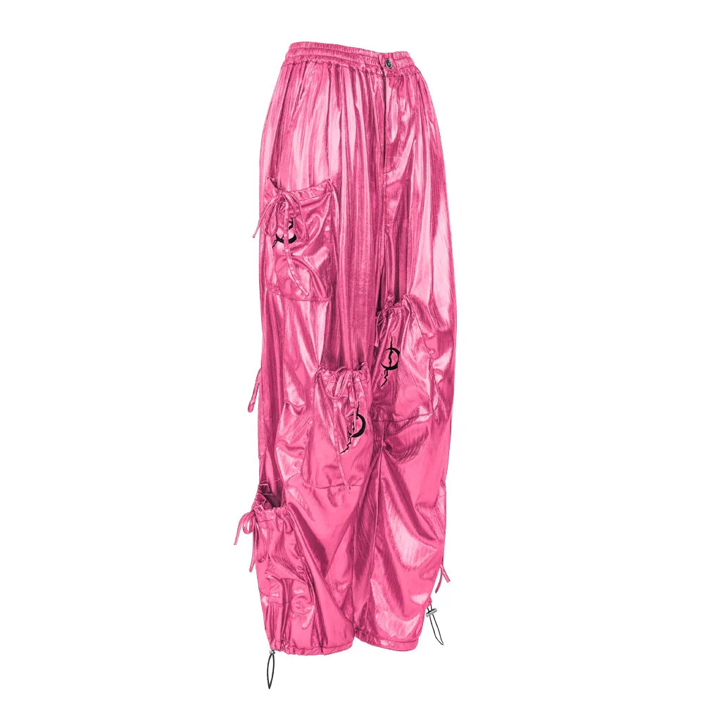 PINKSPINK Metallic Cargo Balloon Pants - Silver/Hot Pink