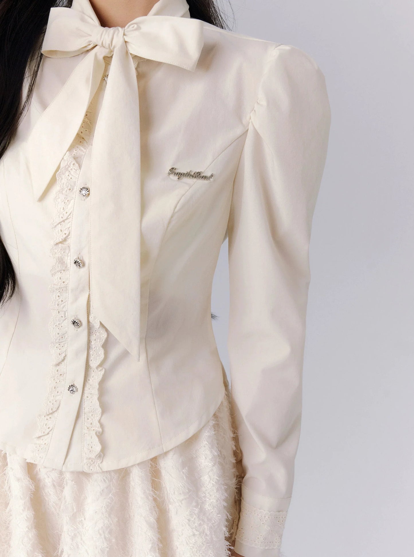 Vintage-Inspired Cream Puff Sleeve Blouse and Midi Skirt Set