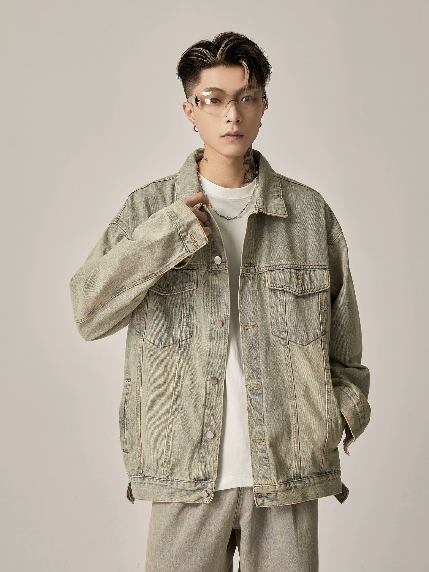 Sage Horizon Oversized Denim Trucker Jacket