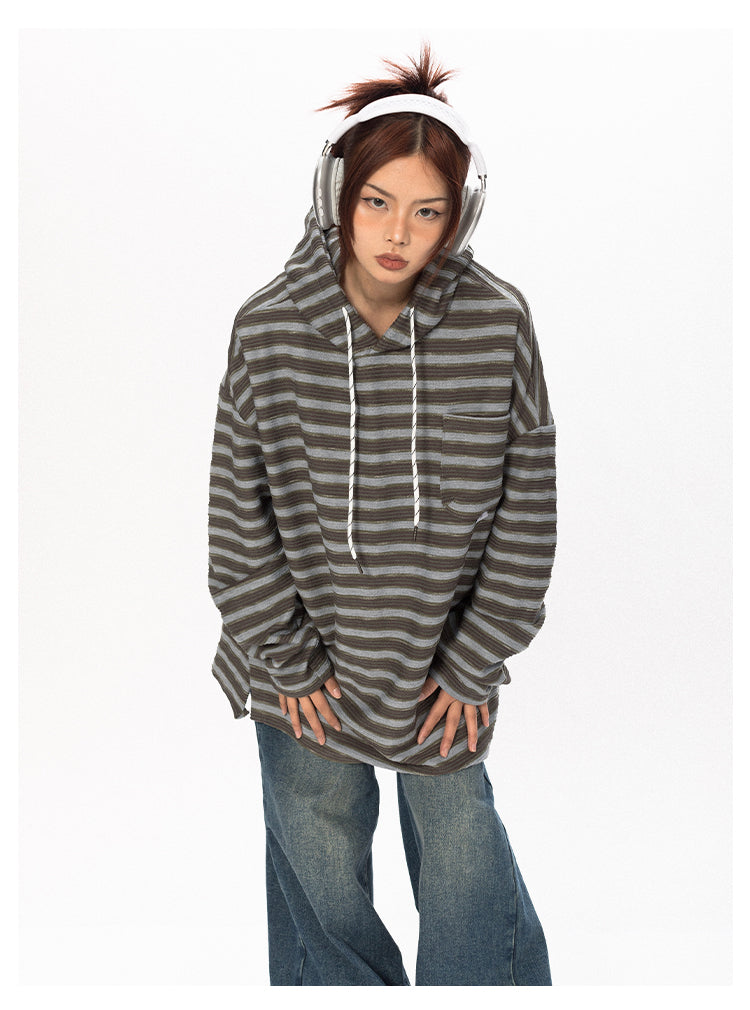 Striped Contrast Color Hooded T-Shirt