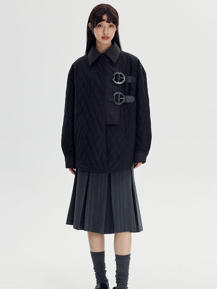 Rhombus Padded Leather Loop Jacket