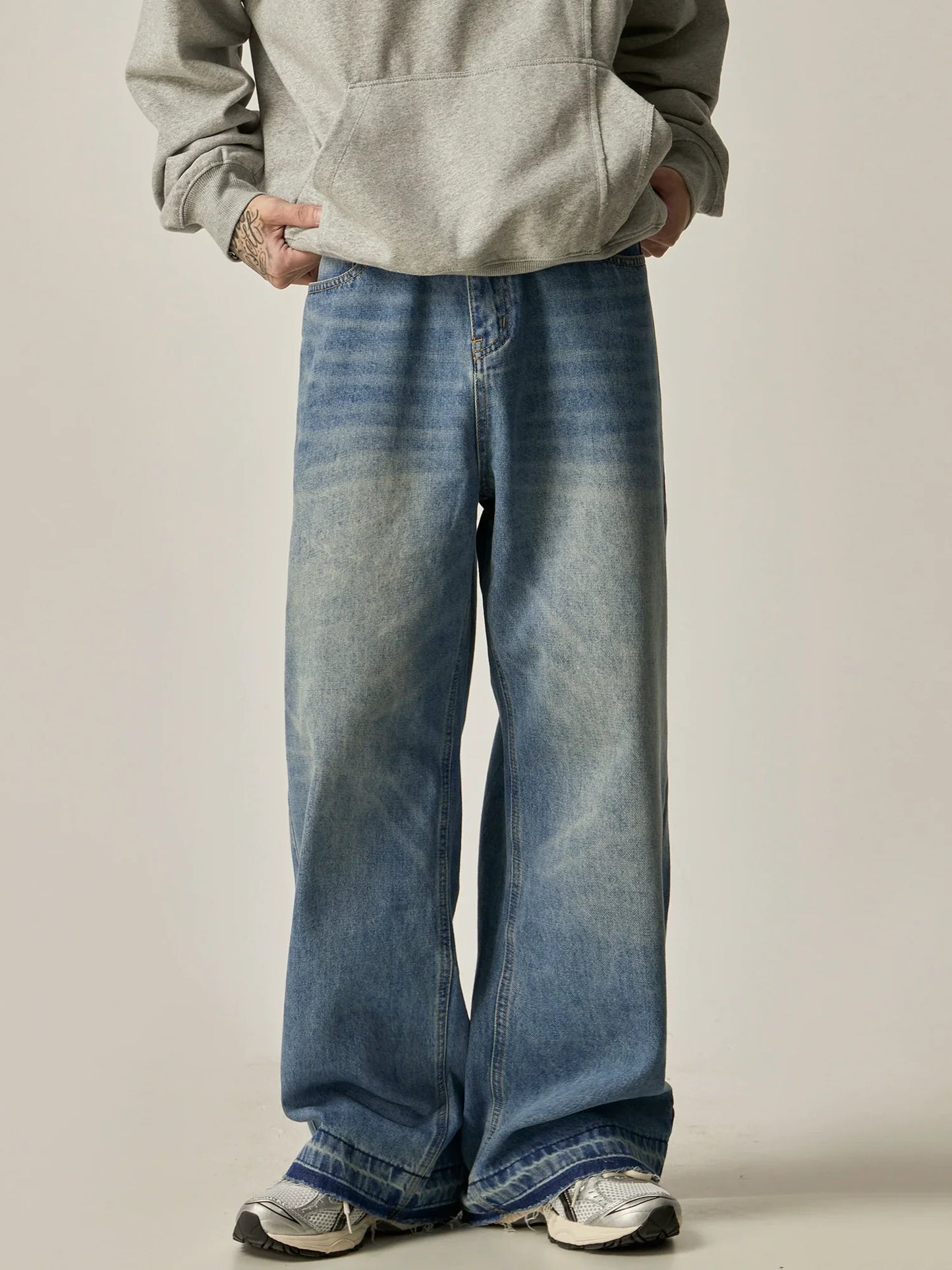 Ultra-Wide Leg Gradient Wash Denim Jeans