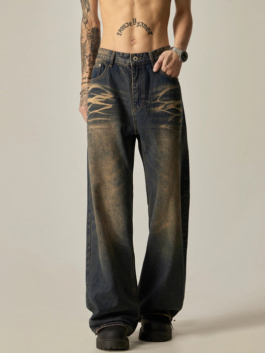 Distressed Wide-Leg Vintage Wash Jeans