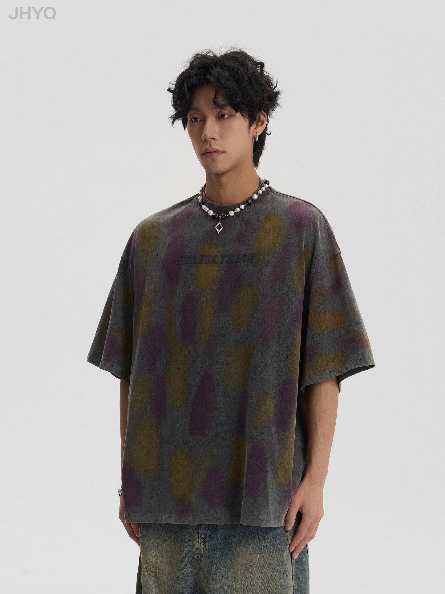 Polka Dot Dyed Tee With Washed Old Worn Effect