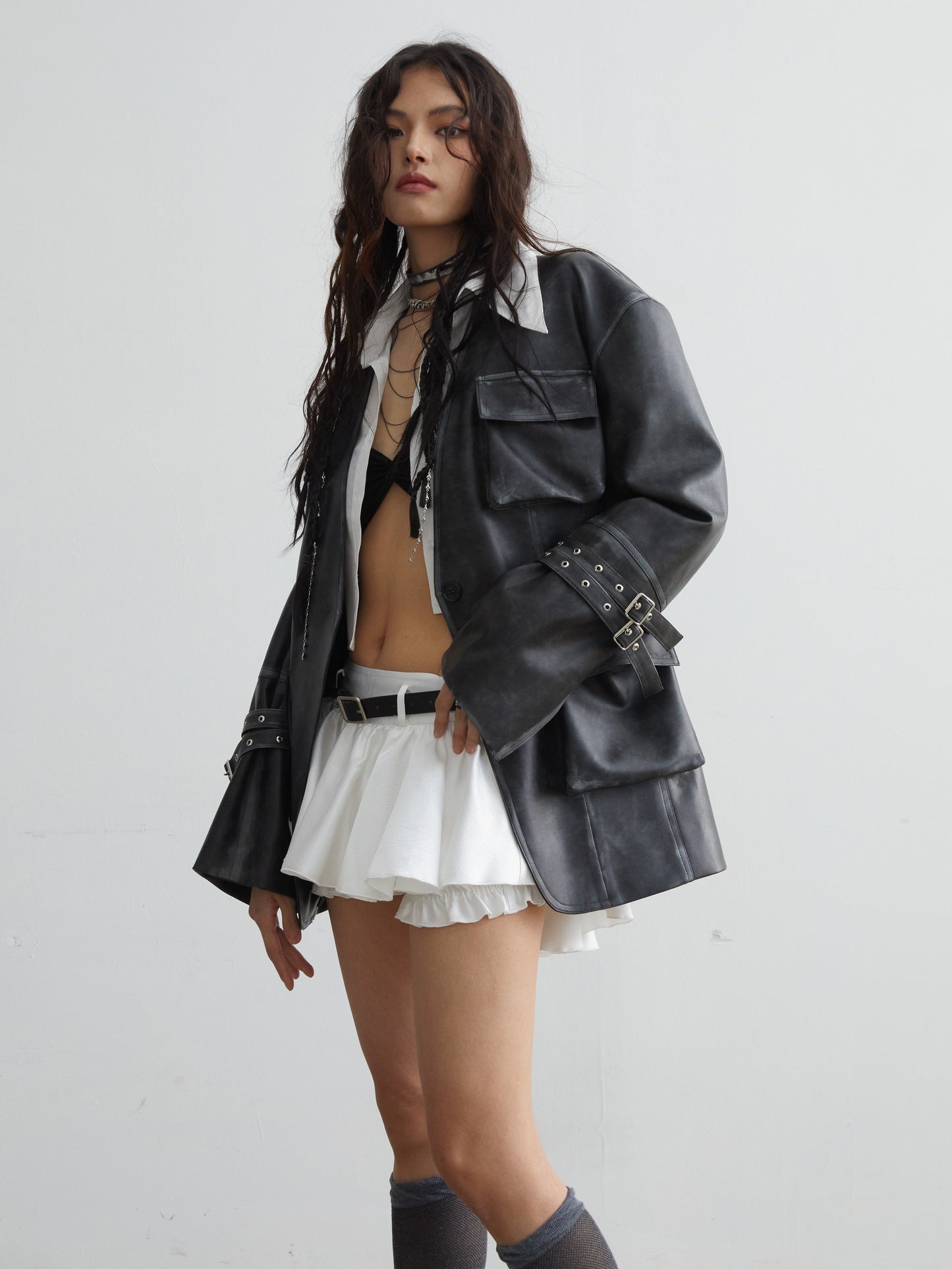 Ruffled Mini Skirt With Belt Embellishment