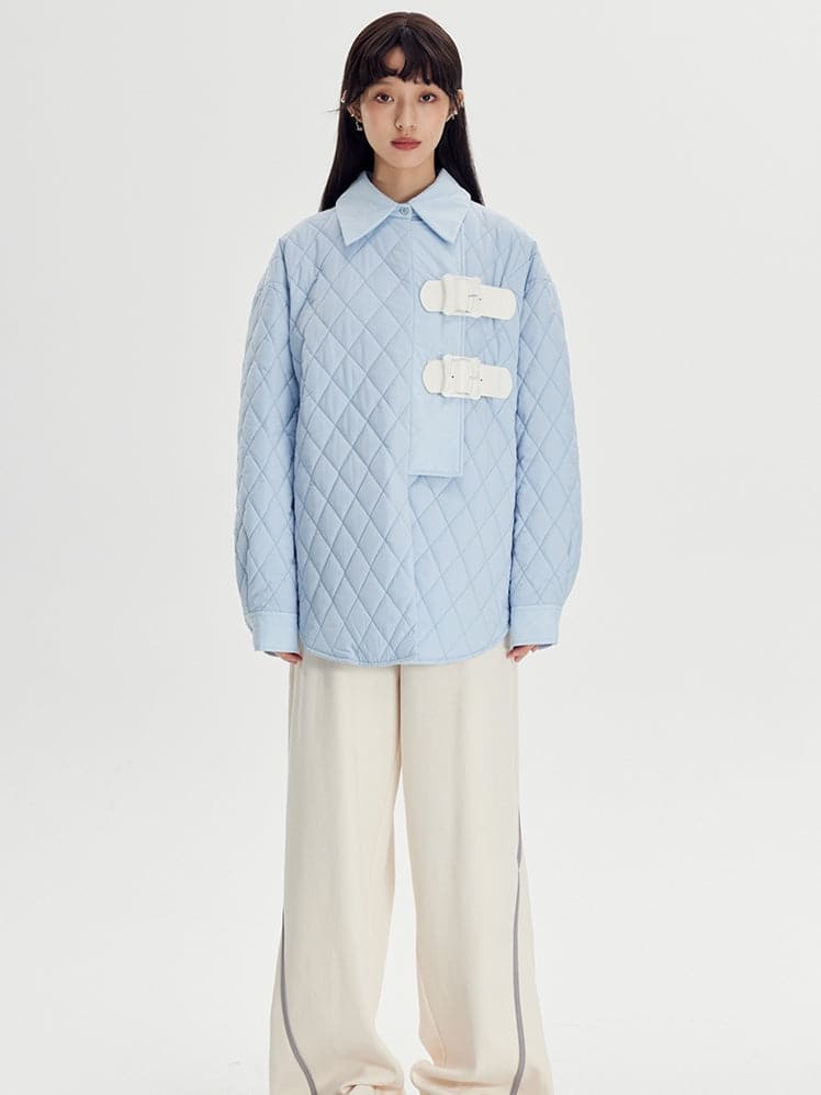 Rhombus Padded Leather Loop Jacket